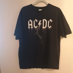Y2k Vintage AC/DC Black Tee with White Lightning Logo